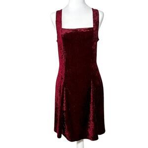 Vintage 90s Y2K Sexy Crushed Velvet Burgundy Dress Sleeveless Square Neck LARGE